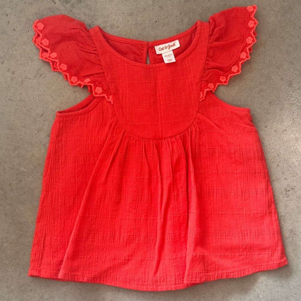 NWOT! Girls Red-Orange Flutter Sleeve Top